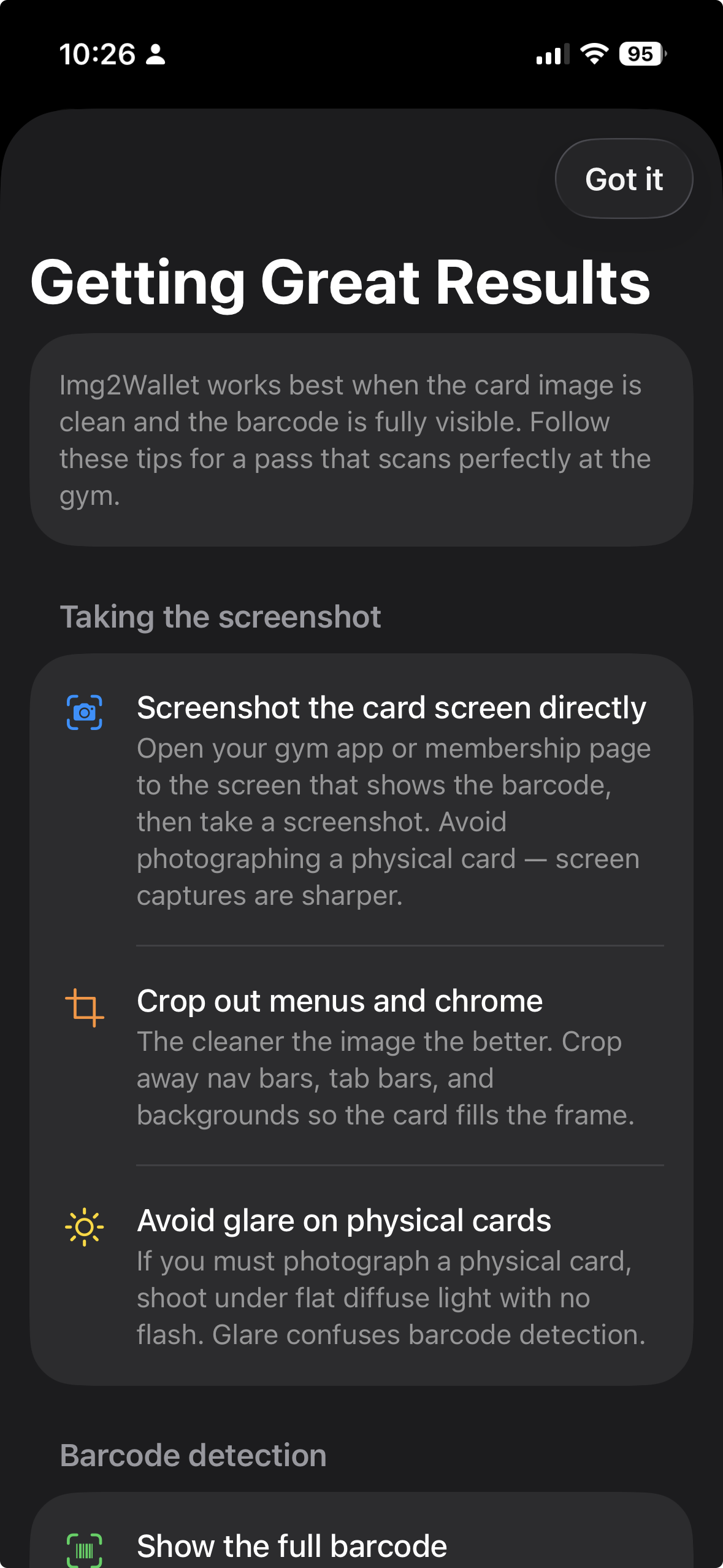 Img2Wallet app showing wallet pass creation interface